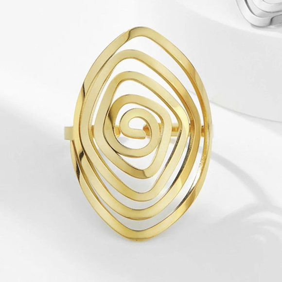 Boutique Jewelry - NEW Large 18k Yellow Gold Plated Stainless Steel Spiral Open Ring, Adjustable‎